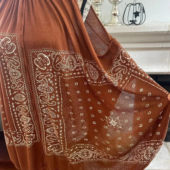 Free People Women's Top Small Brown Tunic SLeeveless Tie Back Bandana - Picture 8 of 14